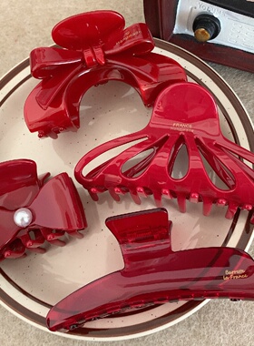 新年氛围红色蝴蝶结抓夹女秋冬高级感鲨鱼夹过年头饰后脑勺发夹