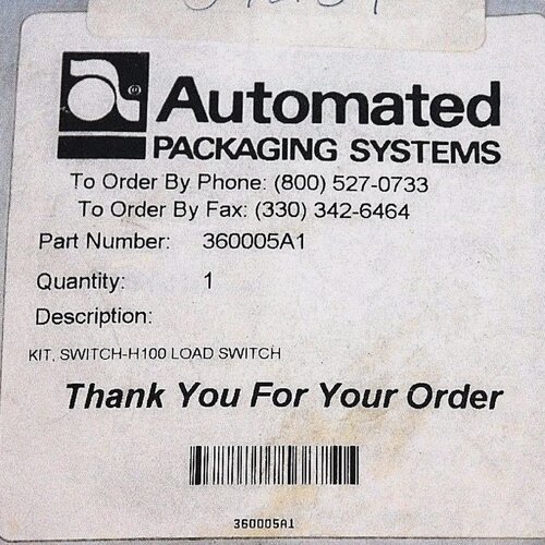 NIB AUTOMATED PACKAGING SYSTEMS 360005A1 KIT SWITCHH100 LOAD