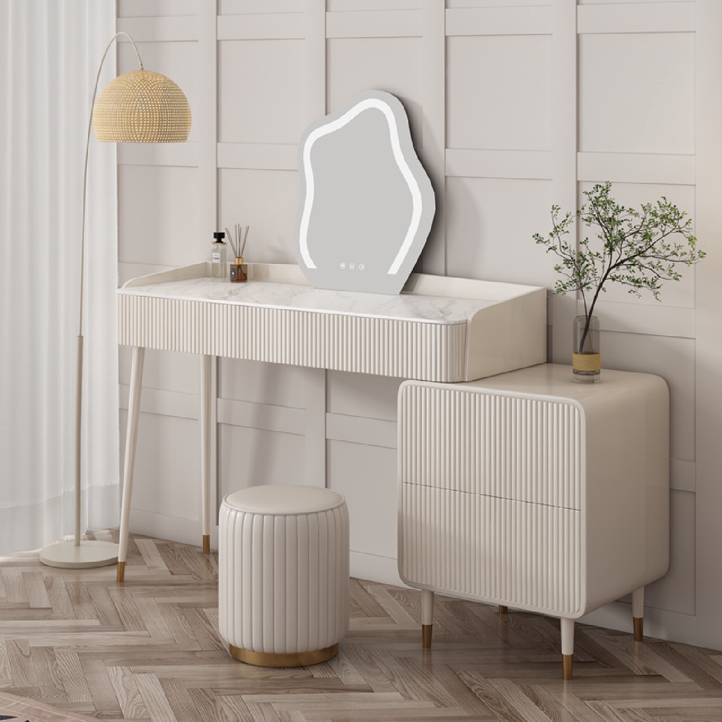 新款极简梳妆台收纳柜一体卧室诧寂风化妆桌现代简约小户型化妆台