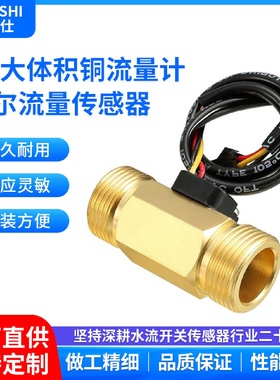 G1大体积铜流量开关霍尔流量传感器4分水流量开关黄铜流量传感器