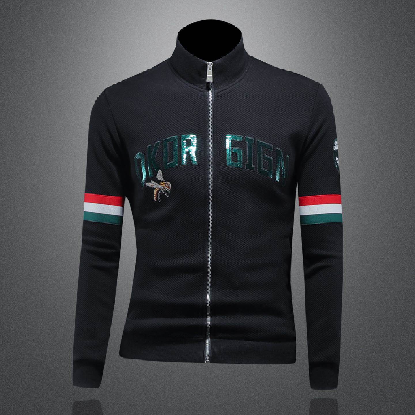 欧洲站刺绣立领开衫夹克男士春秋季新款帅气修身大码休闲上衣外套