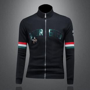 欧洲站刺绣立领开衫夹克男士春秋季新款帅气修身大码休闲上衣外套