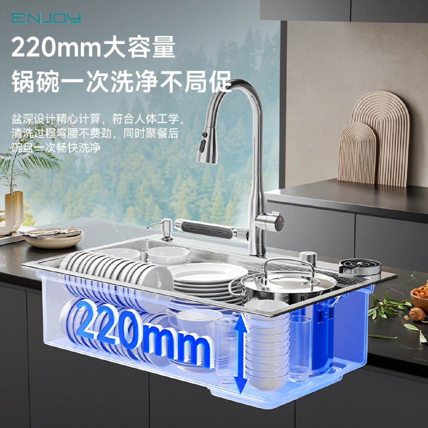 洗碗机替换超大尺寸单槽304不锈钢水槽厨房洗碗槽原色压纹洗菜盆