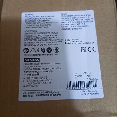 3RF23301BA04西门子半导体接触器拍前询价