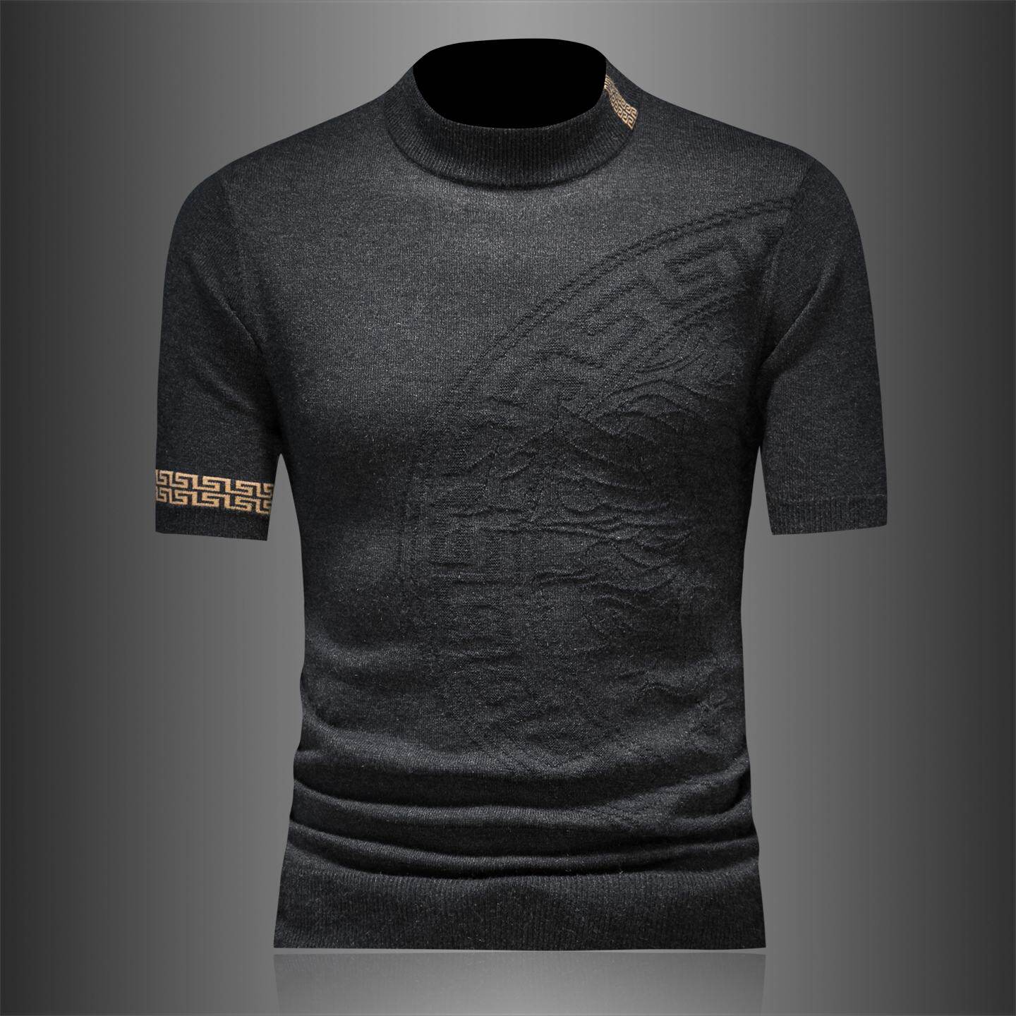 2026欧洲站潮牌短袖羊毛衫男士秋冬季新款休闲半袖半高领保暖针织