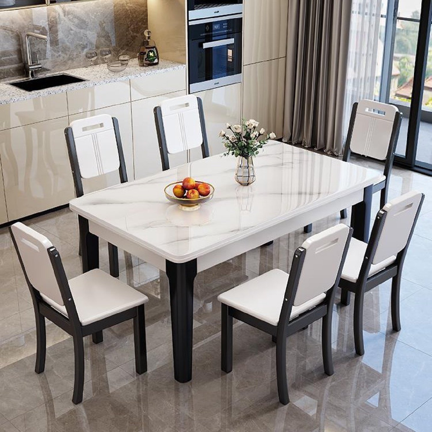 实木岩板餐桌椅组合轻奢现代简约客厅家用小户型吃饭桌子2025新款