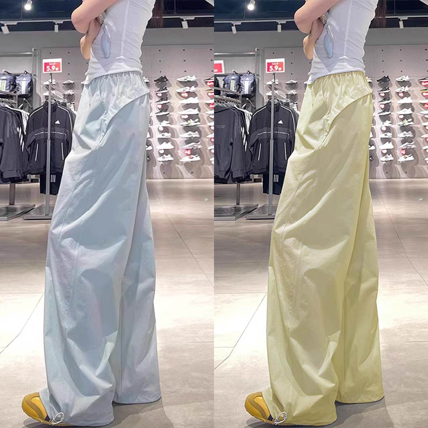 速干防晒工装裤女夏季薄款高腰垂感阔腿裤小个子美式休闲运动直筒