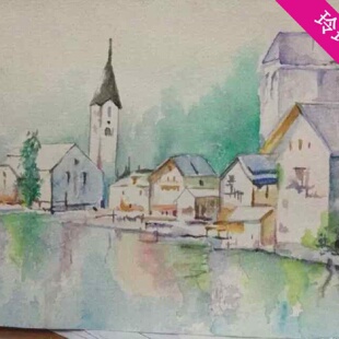 手绘水彩画定制水彩水粉色彩美术作品代画水彩颜料代画水彩画成品