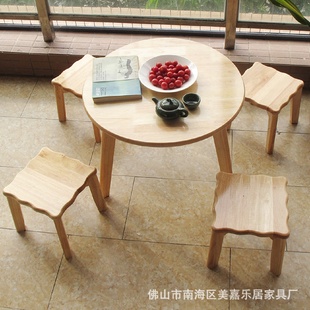 北欧实木圆桌现代简约餐桌圆形家用小户型饭桌圆桌凳子原木餐桌椅