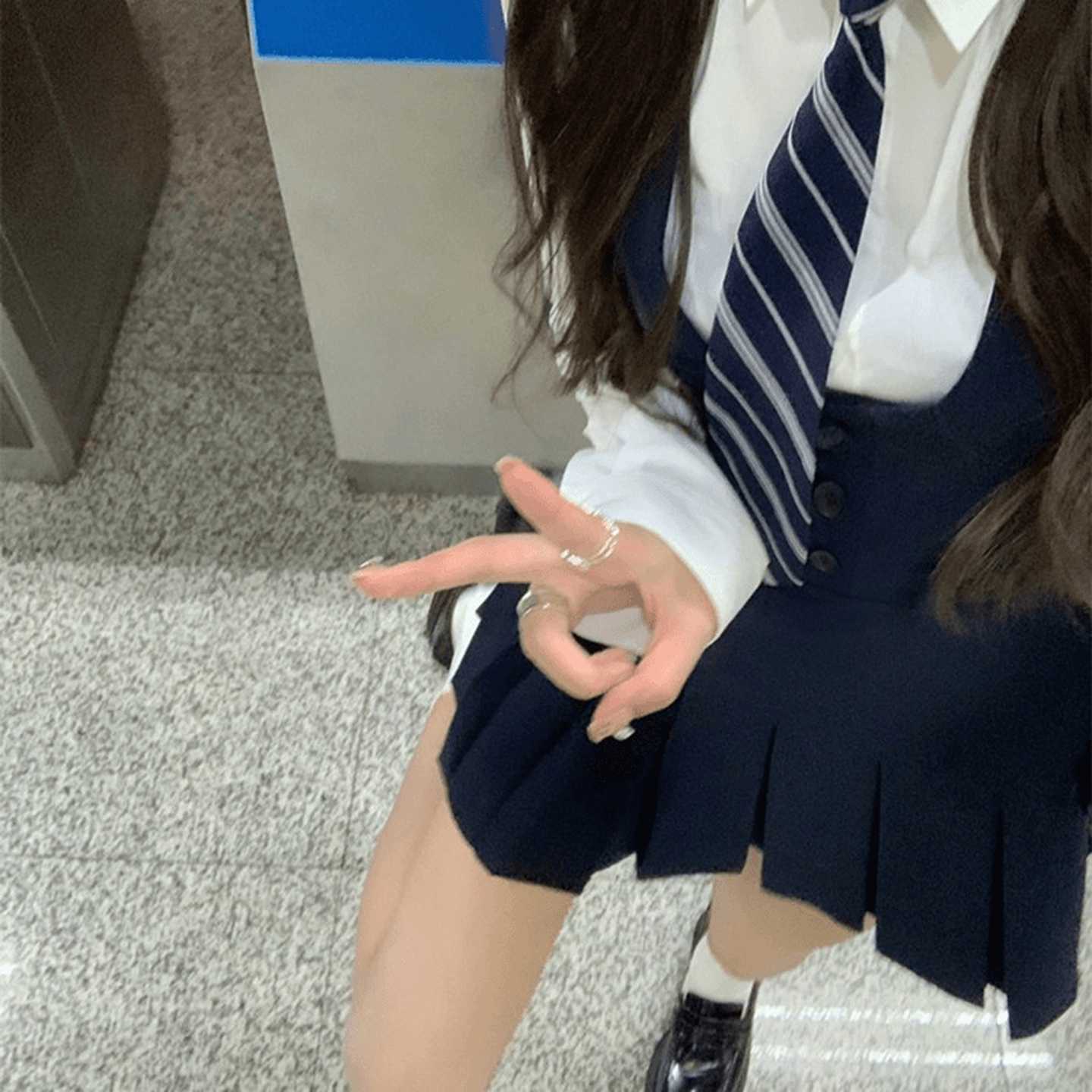 早秋新品 甜美jk学院风长袖短款衬衫+气质时尚百褶裙连衣裙
