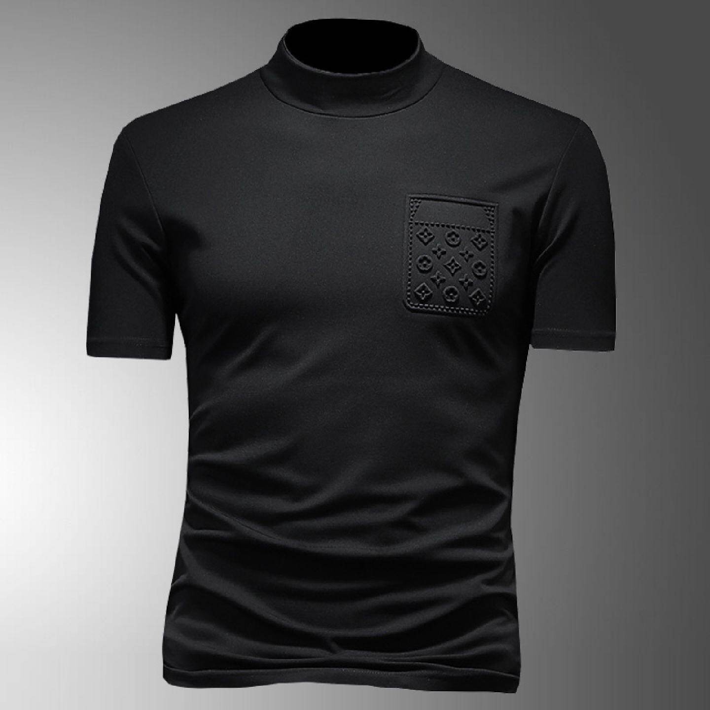 薄绒短袖恤男装大牌压花半高领打底衫休闲半袖内搭恤小衫中领潮男