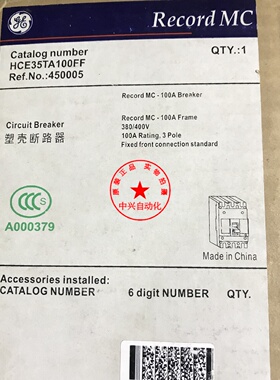 议价原装正品美国通用GE断路器空气开关 HCE35TA100FF 3p 100A