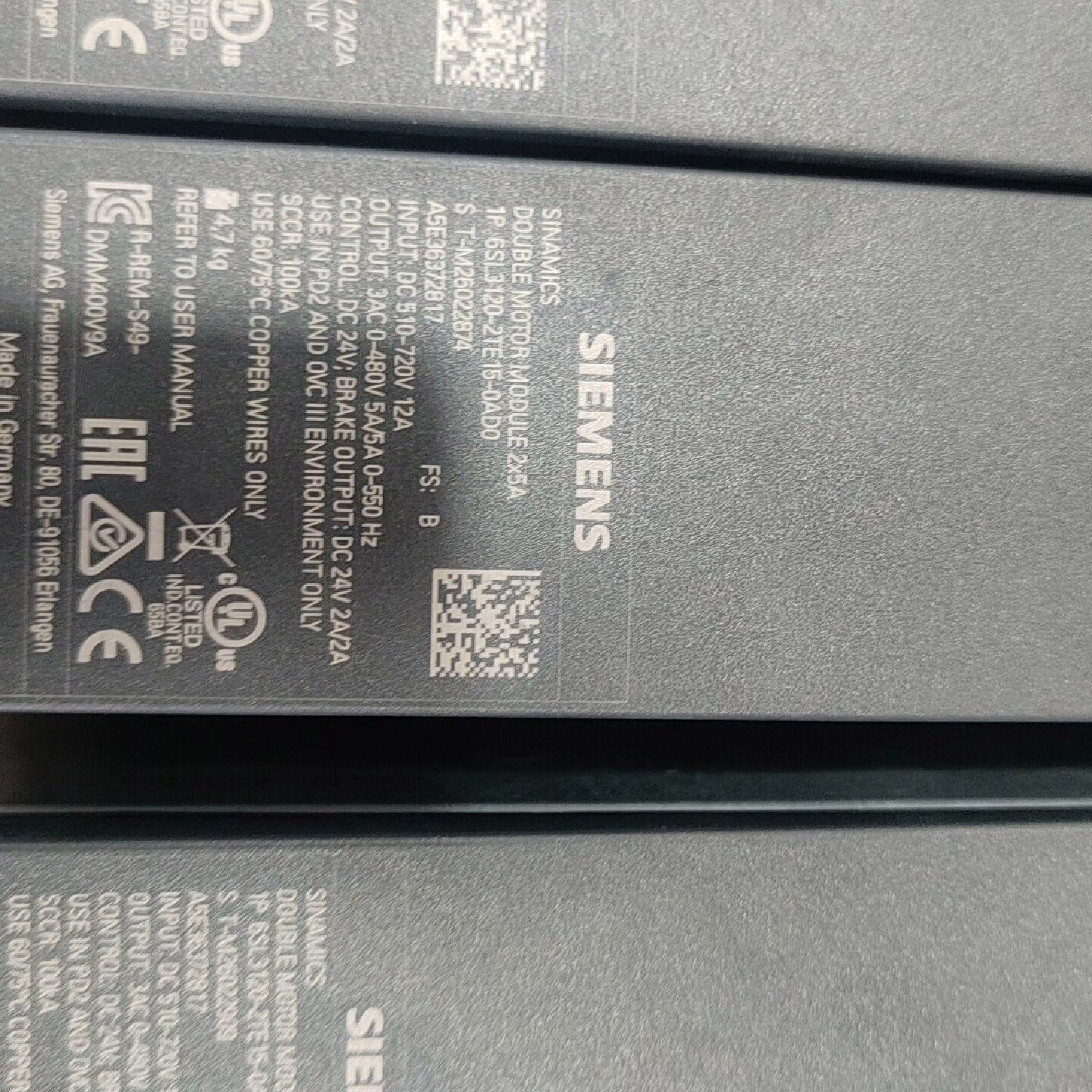 溢价-SINAMICS双轴电机模块型号6SL31202T