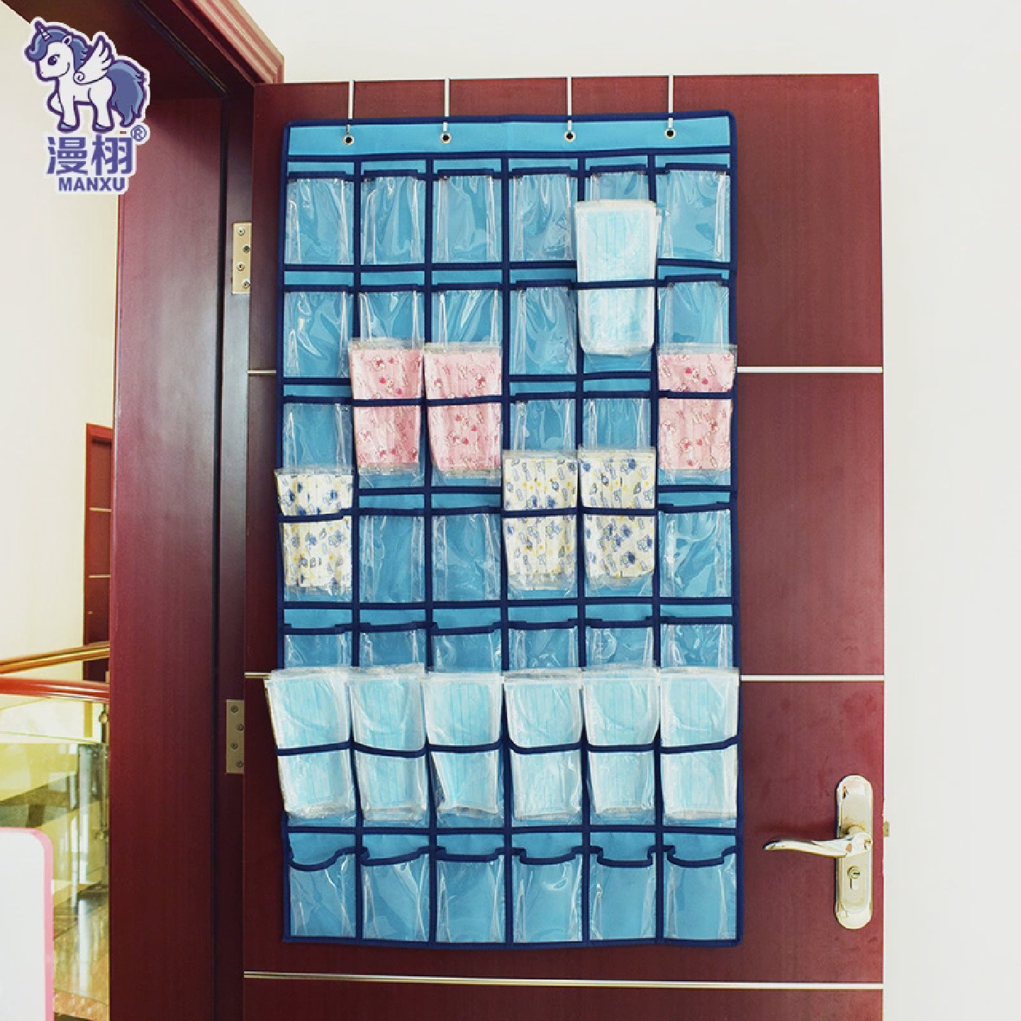 漫栩新款42格透明口袋手机收纳挂袋卡片整理壁挂袋寝室杂物置物袋