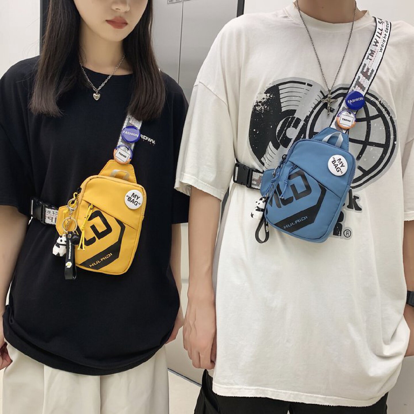 斜挎包ins潮手机包女学生个性休闲帆布单肩迷你小包运男胸包潮牌