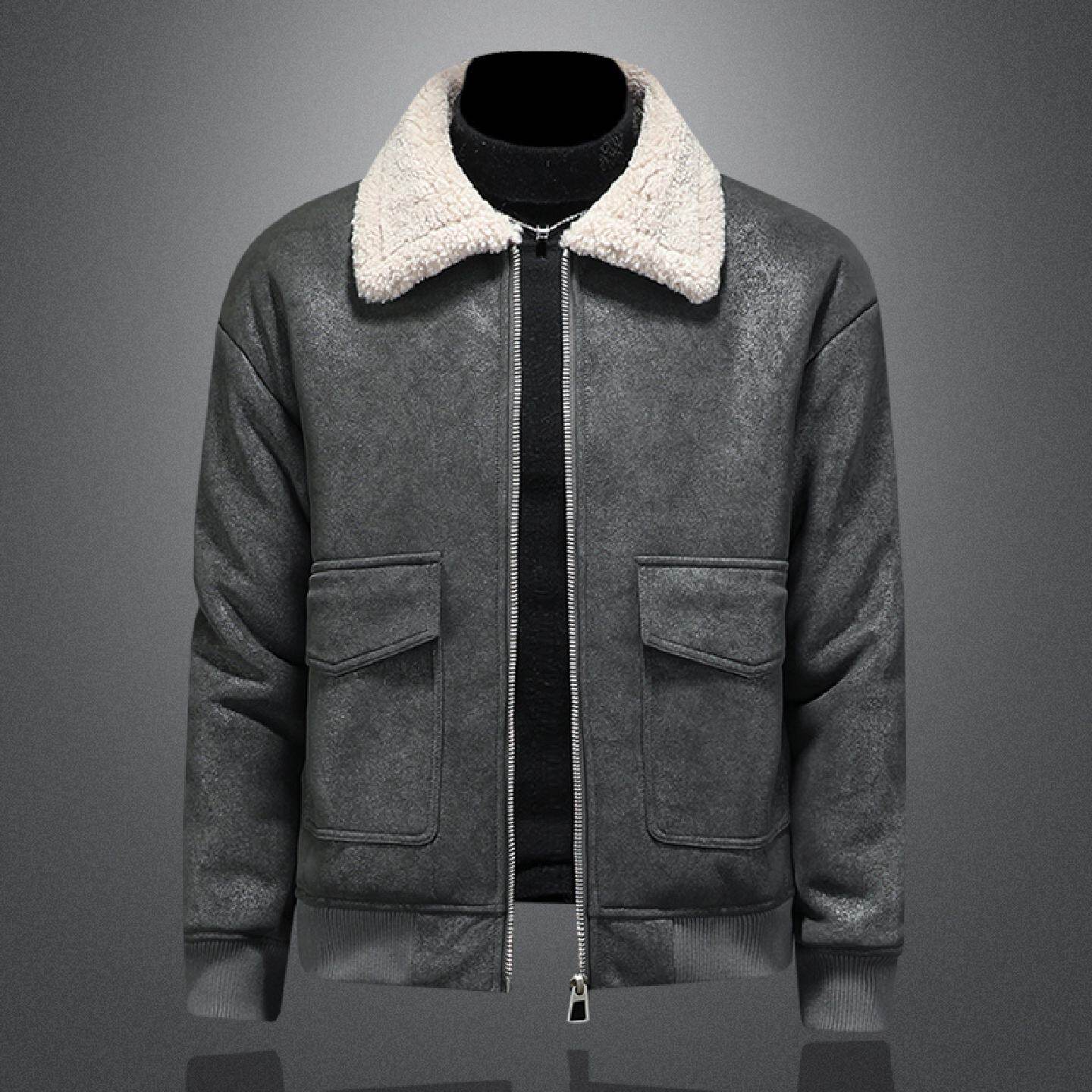 欧洲站羊羔绒夹克外套男士冬季新款加绒加厚毛领休闲保暖大码皮衣