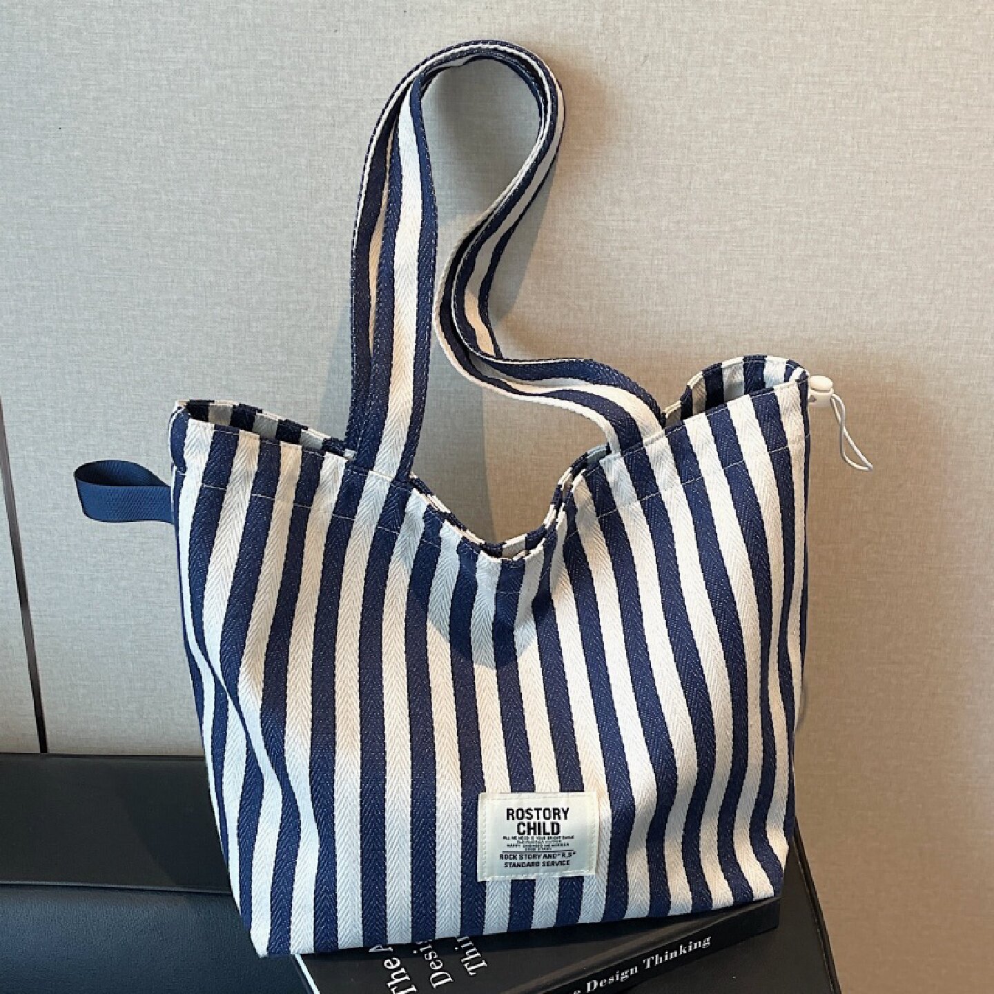 条纹帆布包包女韩版大容量学生上课手提袋百搭单肩日常通勤托特包