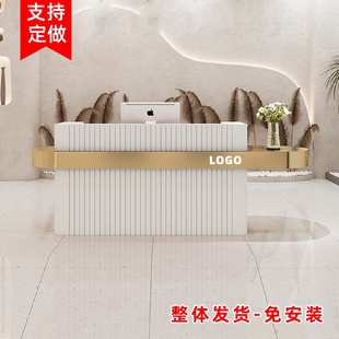 店美甲店吧台电脑一体桌接待柜定制 轻奢美容院前台烤漆收银台服装
