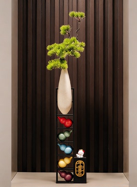 入户门玄关造景迎客松葫芦花瓶摆件客厅落地细长竖高装饰品好寓意