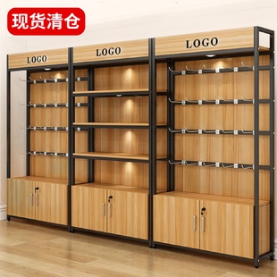 超市货架展示架带柜挂钩子便利店零食展示架钢木玩具化妆品展示架