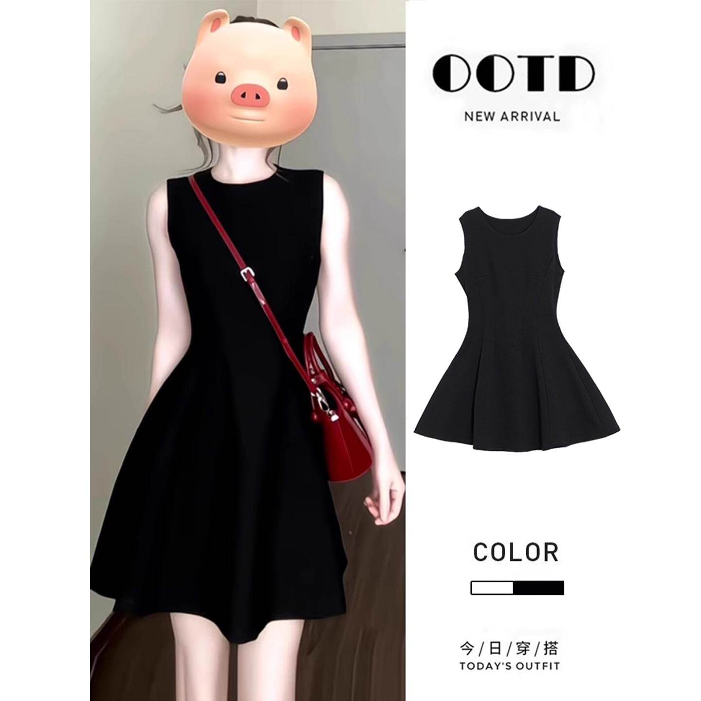 无袖黑色连衣裙夏女2025新款小个子赫本风巨好看短裙a字小黑裙子