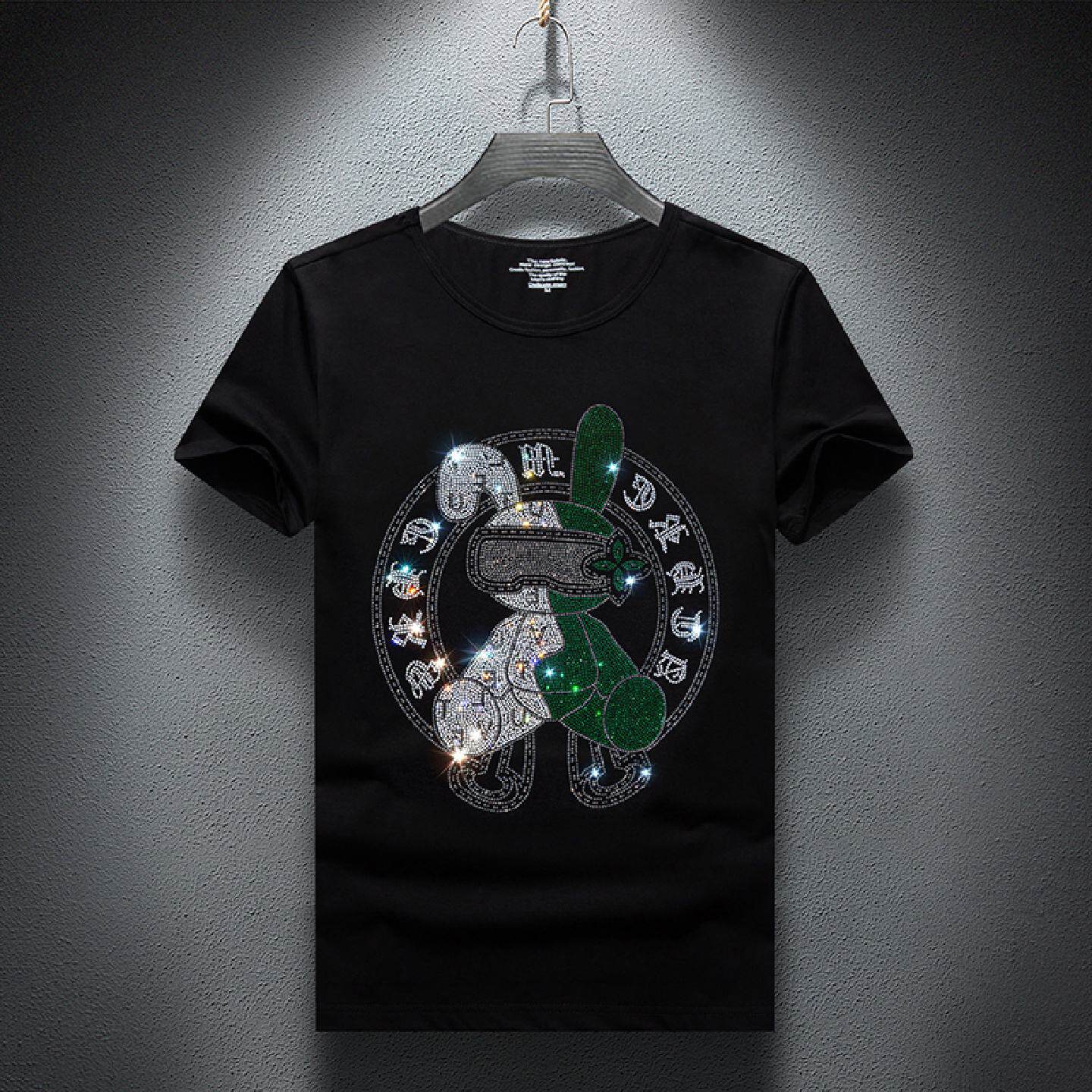 2026新款恤男短袖烫钻欧洲站潮流潮牌大码体恤修身打底衫潮