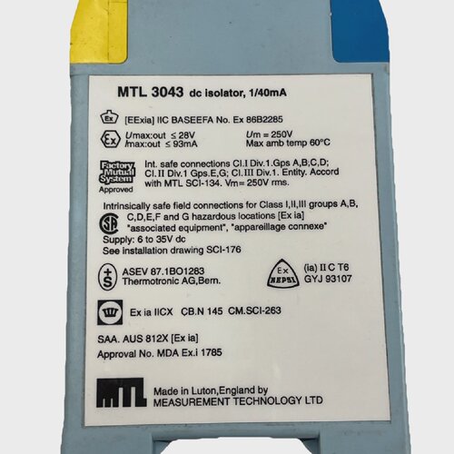 EATON MTL3043 DC ISOLATOR MODULE 140mA USED  WORKING VAT INC