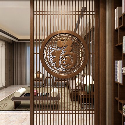 进门入户客厅格栅装饰实木玄关新中式屏风隔断福字镂空雕刻遮挡