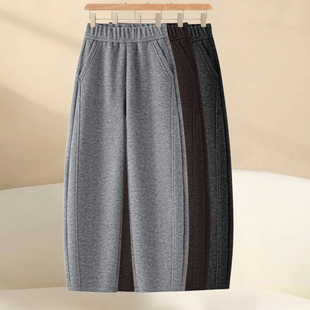 灰色加绒加厚羊毛弯刀裤女2025秋冬季新款小个子休闲毛呢镰刀裤子