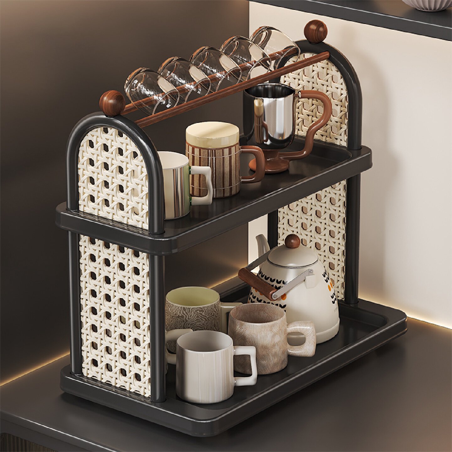 杯子收纳置物架中古风高级感轻奢水杯茶杯咖啡杯收纳架沥水杯架子