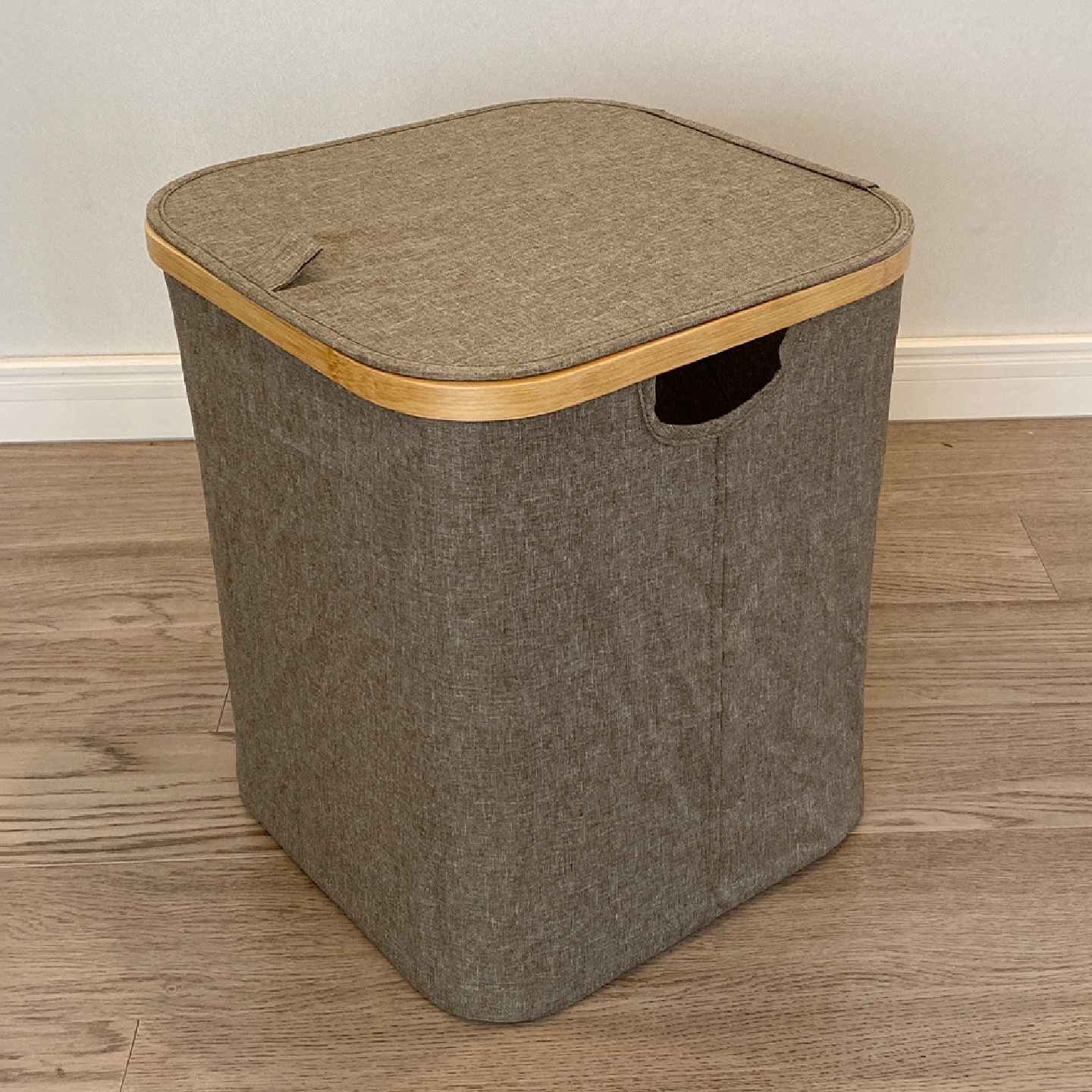 现货楠竹方形布艺收纳筐客厅卧室折叠杂物收纳篮带盖洗衣脏衣篮