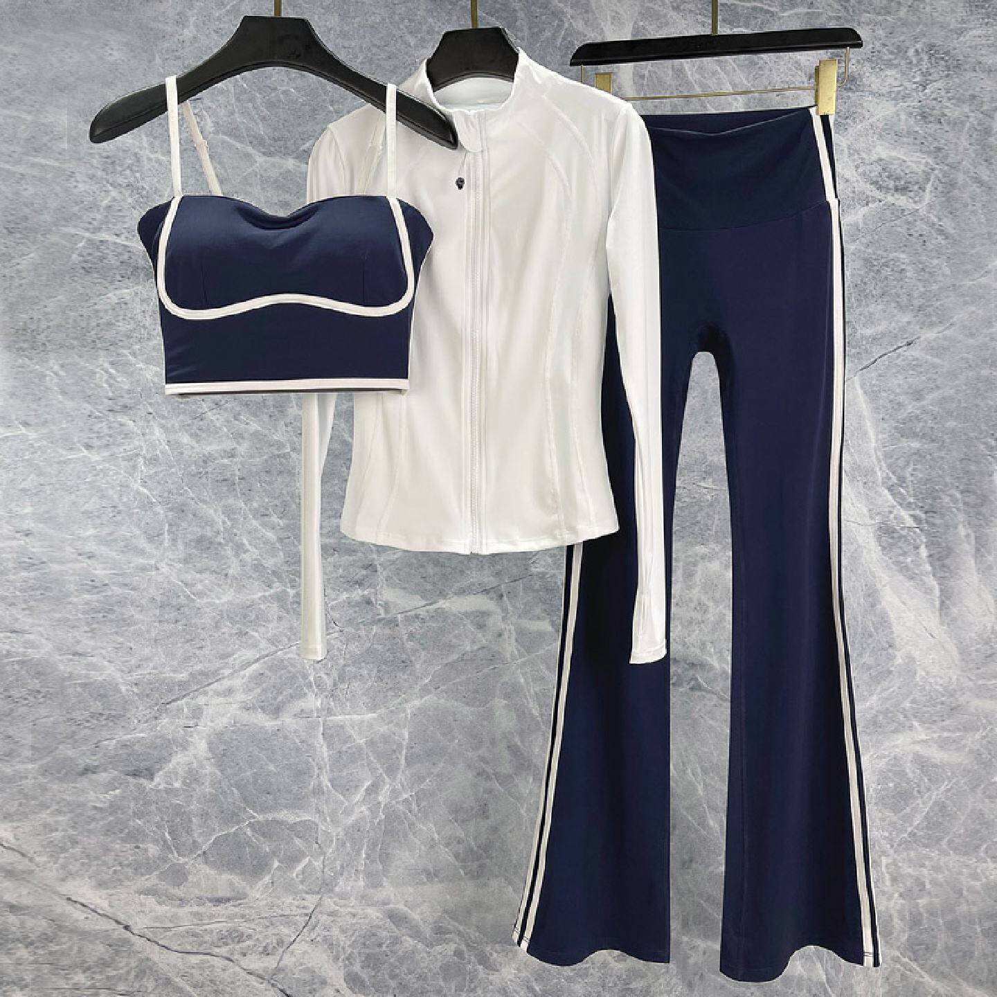 秋冬运动套装女健身房专用高级感带胸垫性感速干修身瑜伽服三件套