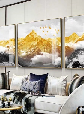 客厅装饰画沙发背景墙壁画餐厅墙面轻奢大气山水画水晶挂画新中式