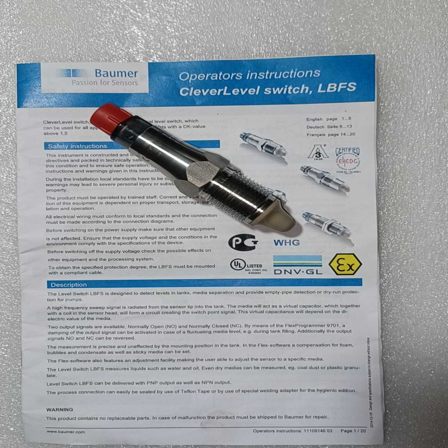 Baumer堡盟点位物位移传感器LBFS-01111.0，全询价