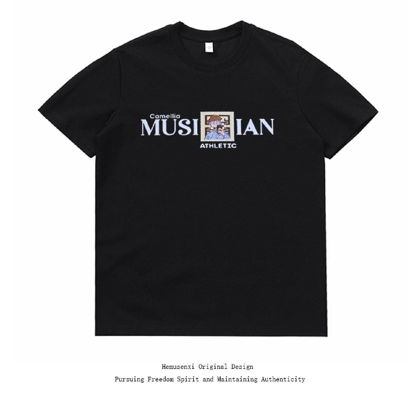 2026凉感夏季新款简约重磅印花短袖恤男女情侣宽松潮潮男