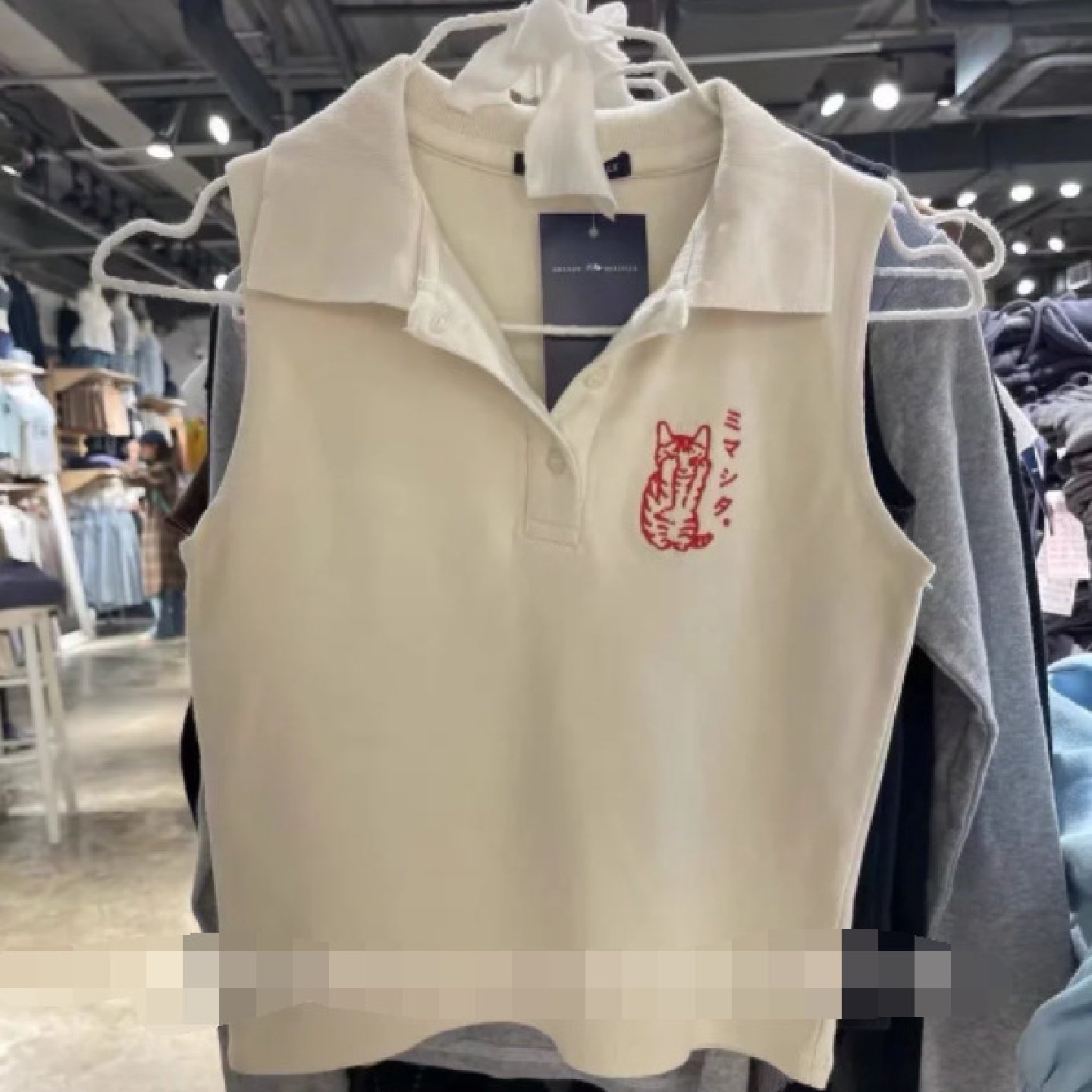 BM风brandy同款复古翻领纽扣无袖猫咪刺绣纯色修身短款上衣