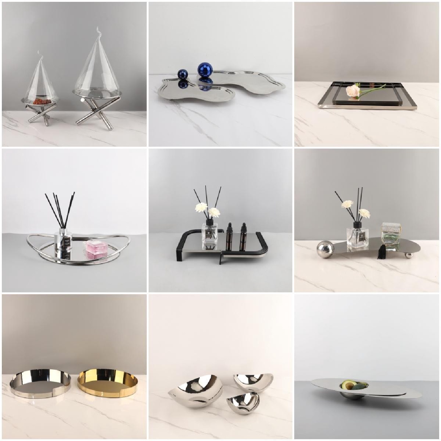 现代简约不锈钢水果盘香薰托盘摆件客厅餐桌茶几电视柜家居装饰品