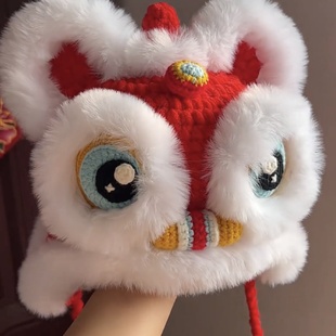 新款东方醒狮护耳帽材料包国风宝宝虎头帽保暖加厚国潮龙头