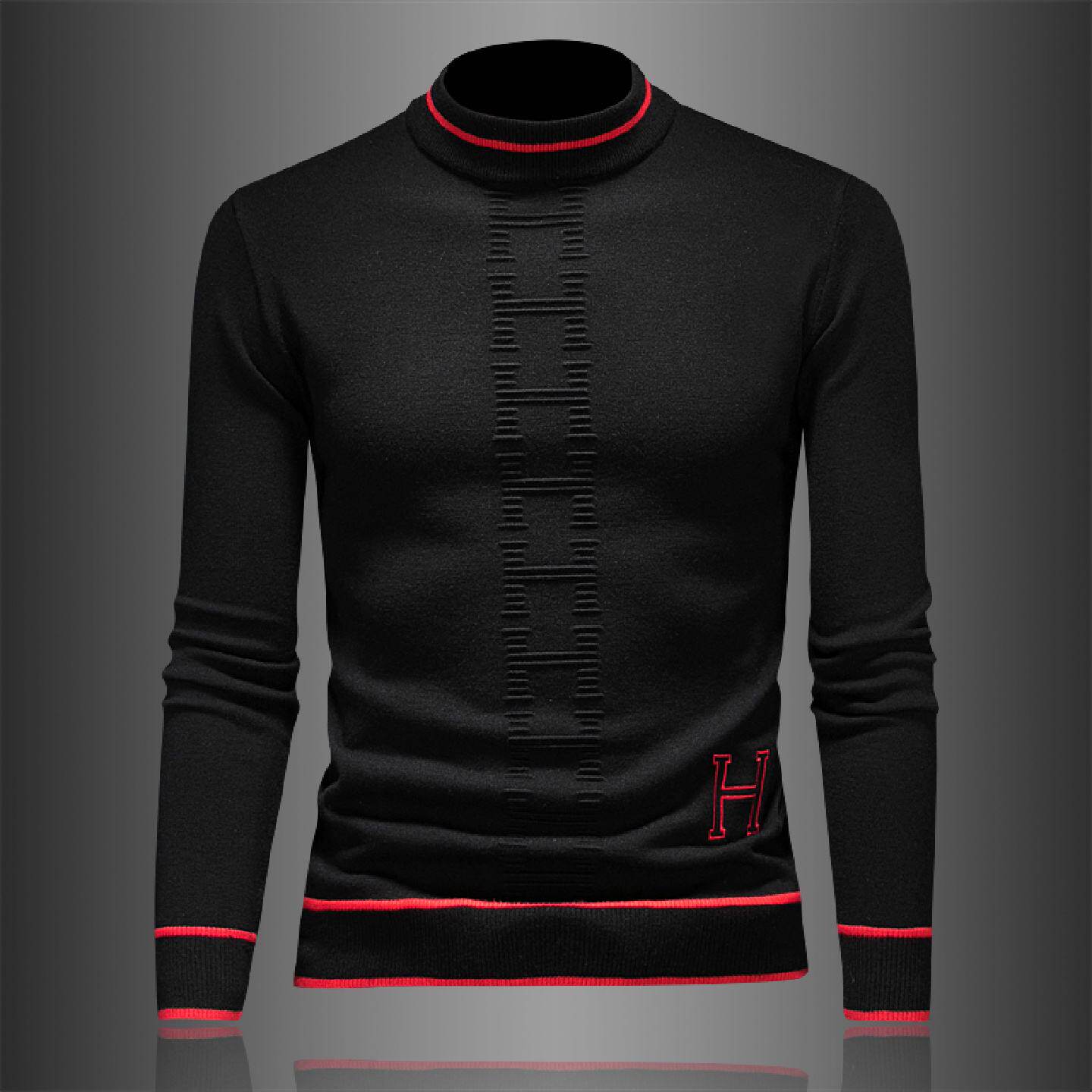 欧洲站半高领羊毛衫男冬季潮流字母刺绣加厚修身保暖内搭休闲毛衣