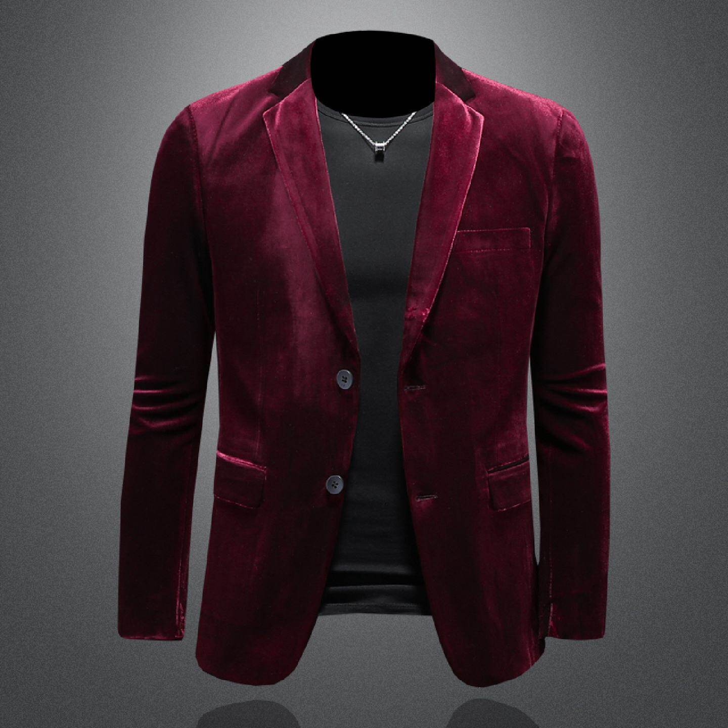 2026金丝绒西装外套男装秋冬季商务休闲英伦风修身单件加厚平绒西