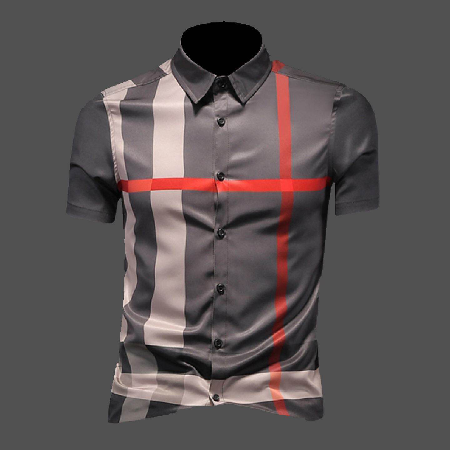 2026夏季男装短袖衬衫格子衬衣商务休闲冰丝大码半袖韩版修身薄款