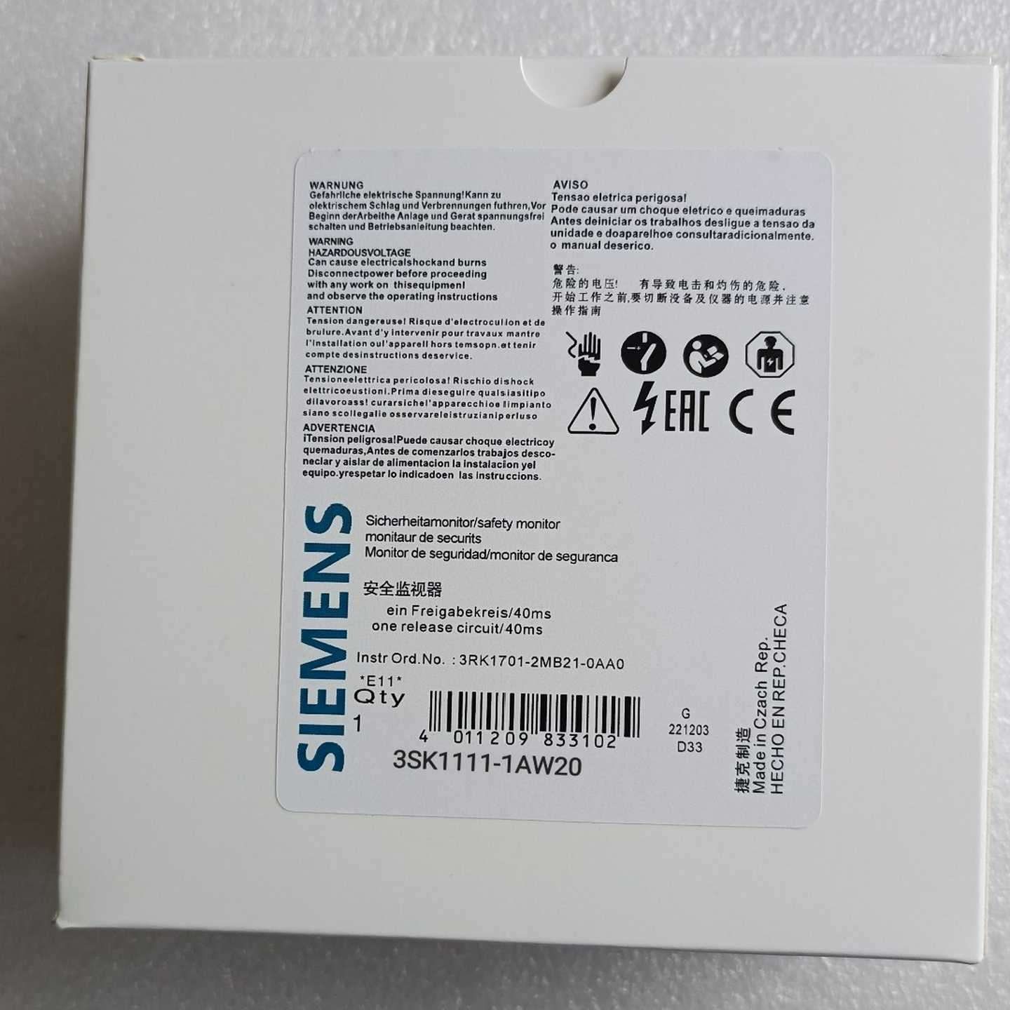 询价西门子安全监视器3SK1111-1AW20，德国制造。包装完