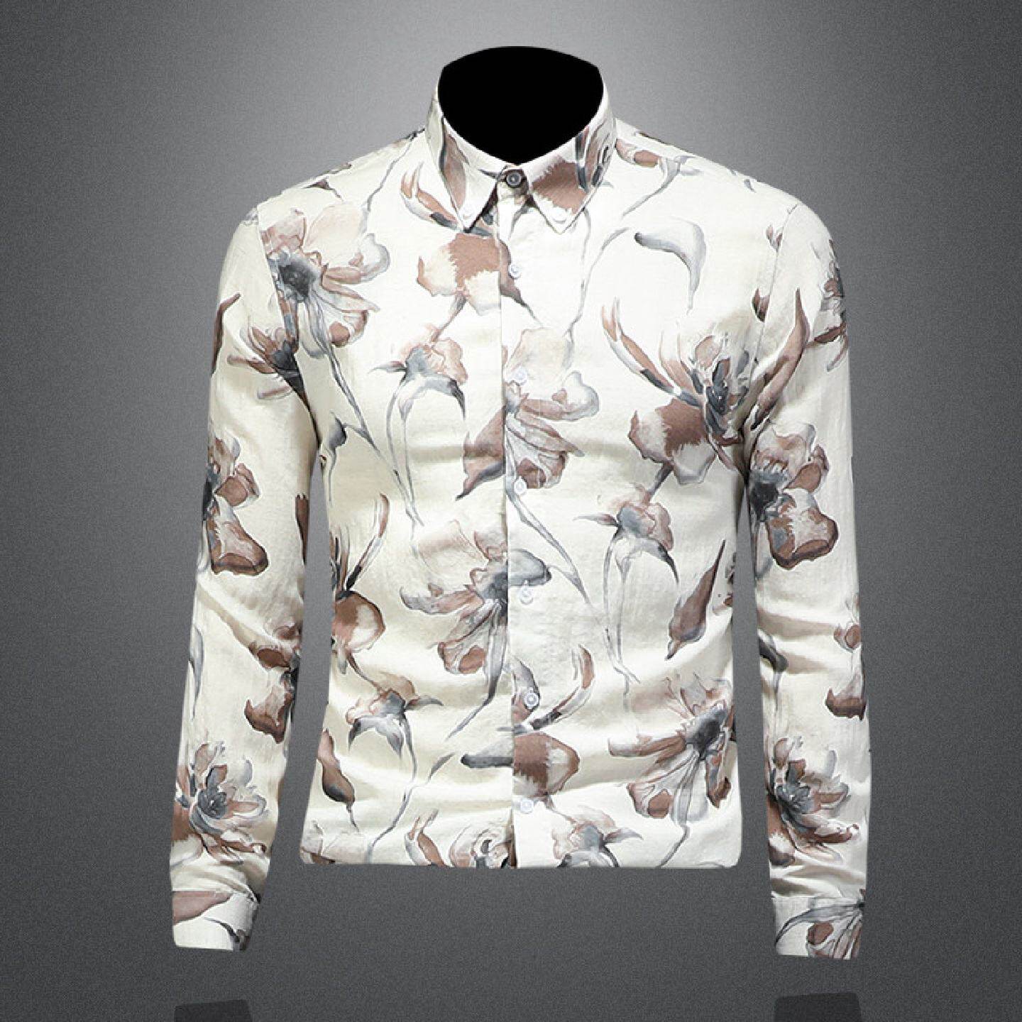 2026潮牌花衬衫男士长袖春秋季新款痞帅印花修身碎花个性时尚衬衣