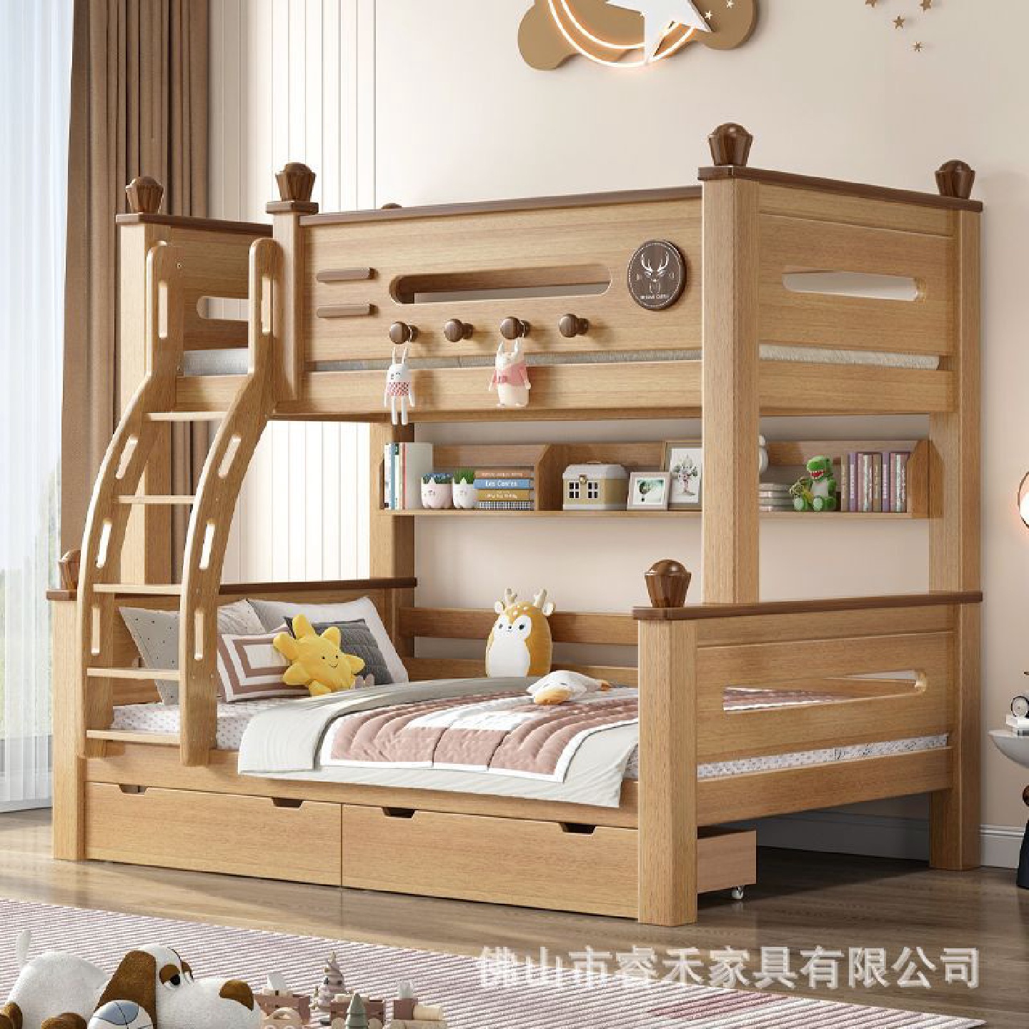 鹅掌楸双层床两层高低床双人床上下铺木床儿童床实木组合床子母床