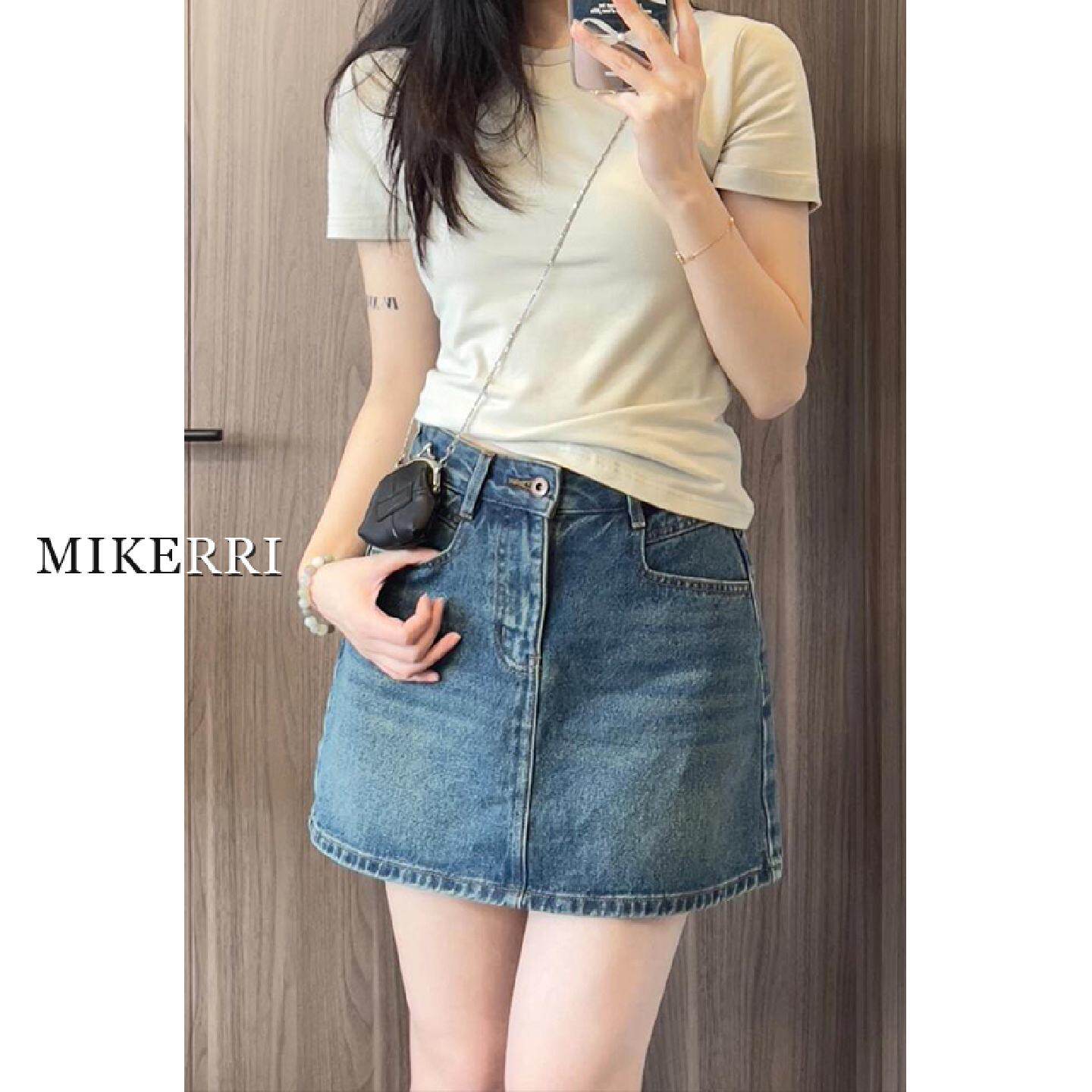 复古蓝牛仔短裙女高腰夏季大码胖mm遮肚子显瘦梨型身材a字半身裙