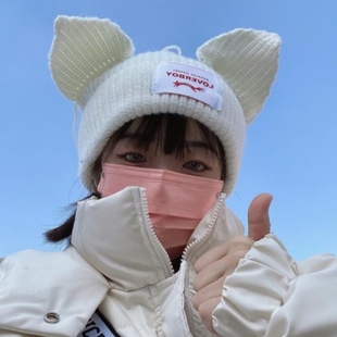 loverboy欧美小众个性猫猪耳朵情侣针织毛线帽可爱保暖冬男女