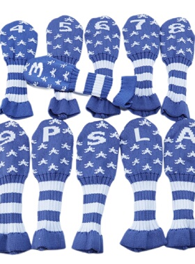 高尔夫球杆套高尔夫用品配件高尔夫球杆毛线蓝色针织11个装铁杆