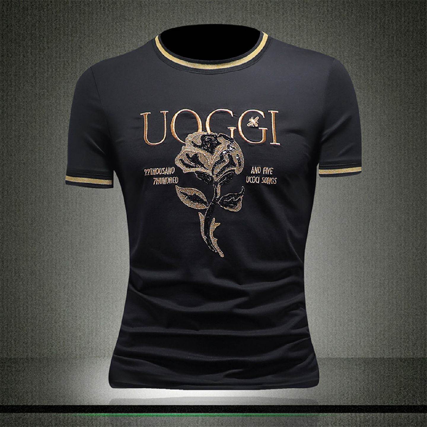 圆领短袖男士恤亮片绣花欧货高端网红潮牌夏季新款半截袖恤衫潮男