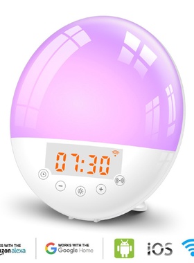 智能LED电子闹钟wifi语音控制自然唤醒睡眠床头台灯七彩氛围灯