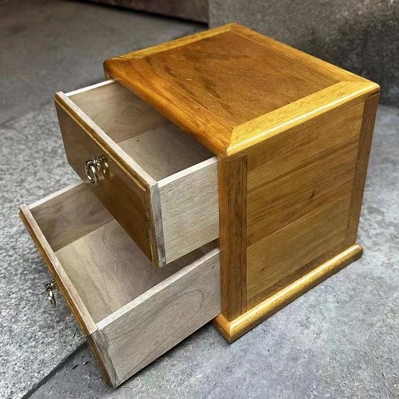 金丝楠木小叶普洱茶盒茶饼收纳盒珠宝盒复古桌面抽屉式双层储物盒